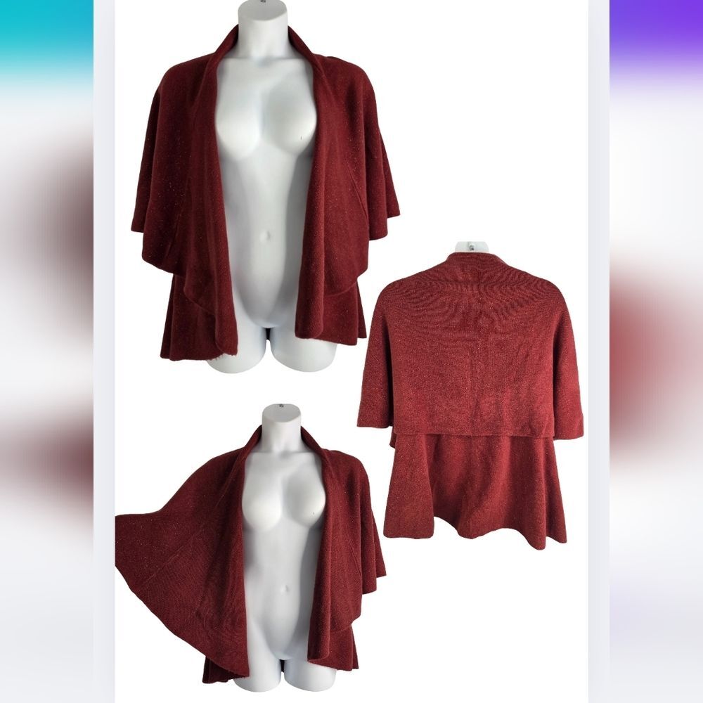 Metallic Ruby Red M Draped Sweater Open Cardigan 2139-AT